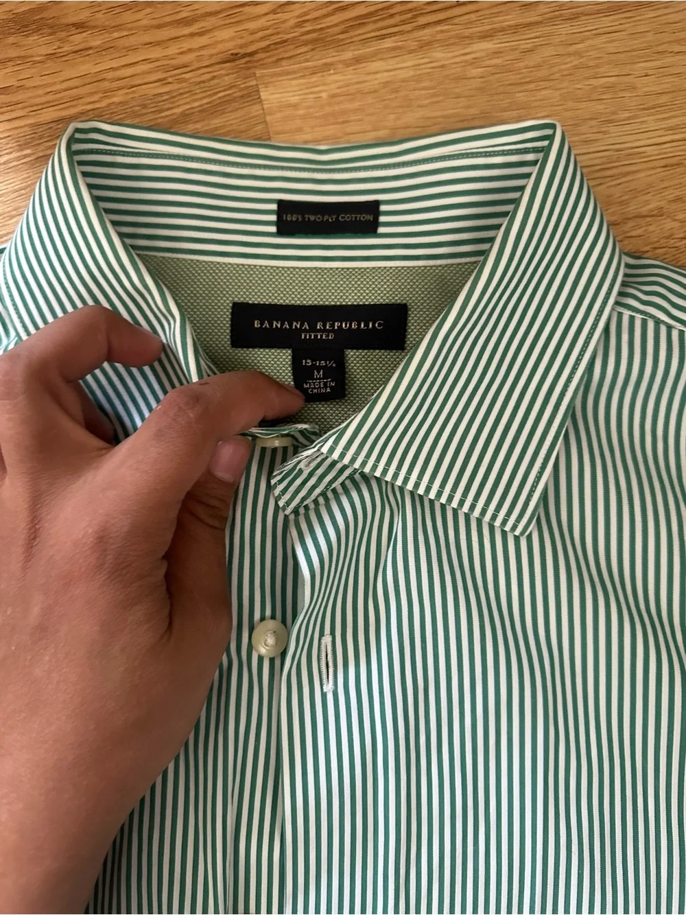 Banana Republic Green and White Stripe Fitted Dress Shirt